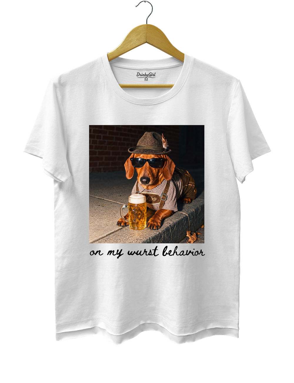 Dachshund Oktoberfest On My Wurst Behavior Tee - White