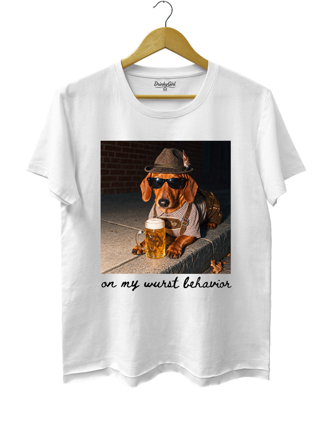 Dachshund Oktoberfest On My Wurst Behavior Tee - White