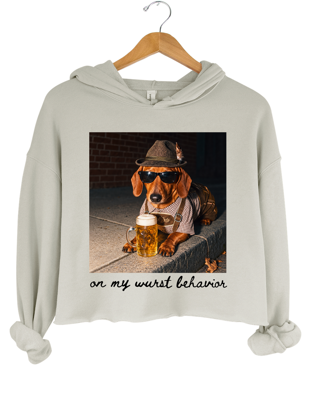 Dachshund Oktoberfest On My Wurst Behavior Crop Hoodie - Gray