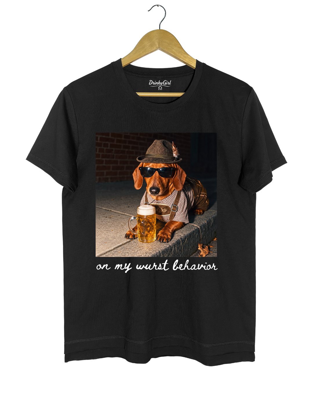 Dachshund Oktoberfest On My Wurst Behavior Tee - Black