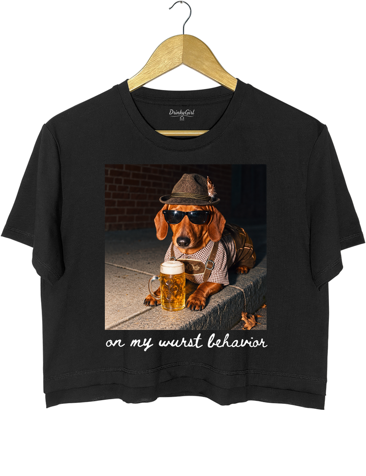 Dachshund Oktoberfest On My Wurst Behavior Crop Top - Black