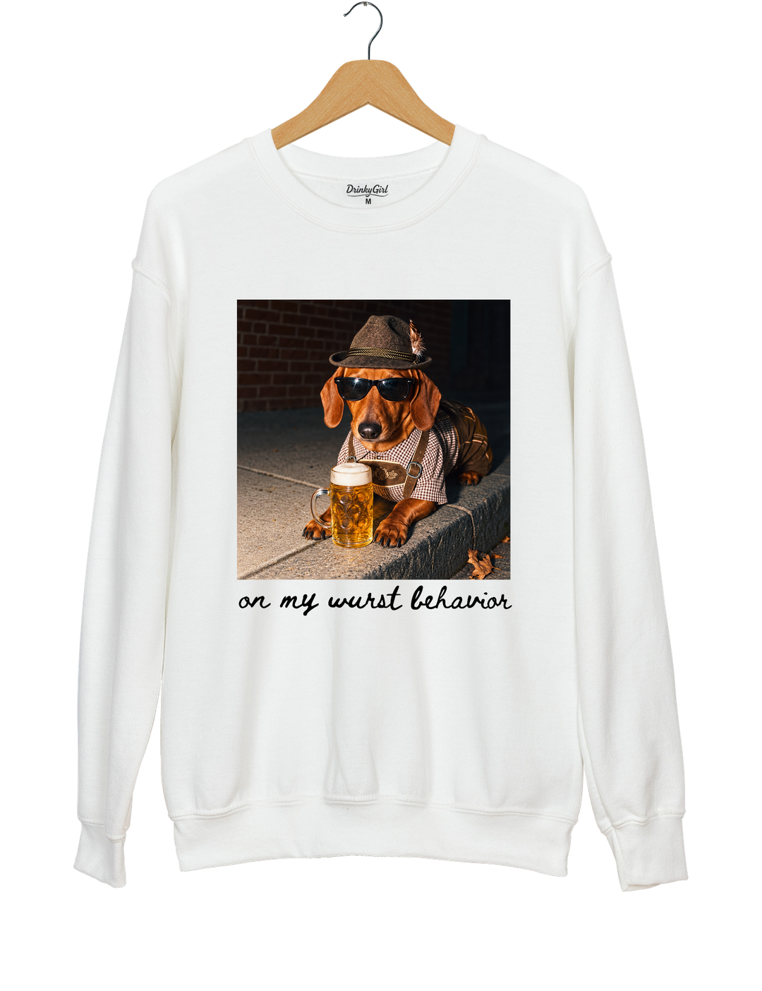 Dachshund Oktoberfest On My Wurst Behavior Sweatshirt - White