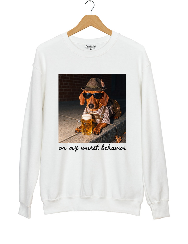Dachshund Oktoberfest On My Wurst Behavior Sweatshirt - White
