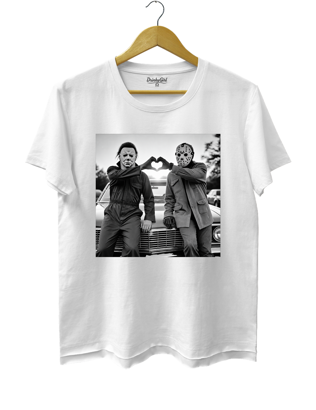 Michael and Jason Heart Hands Halloween Tee - White