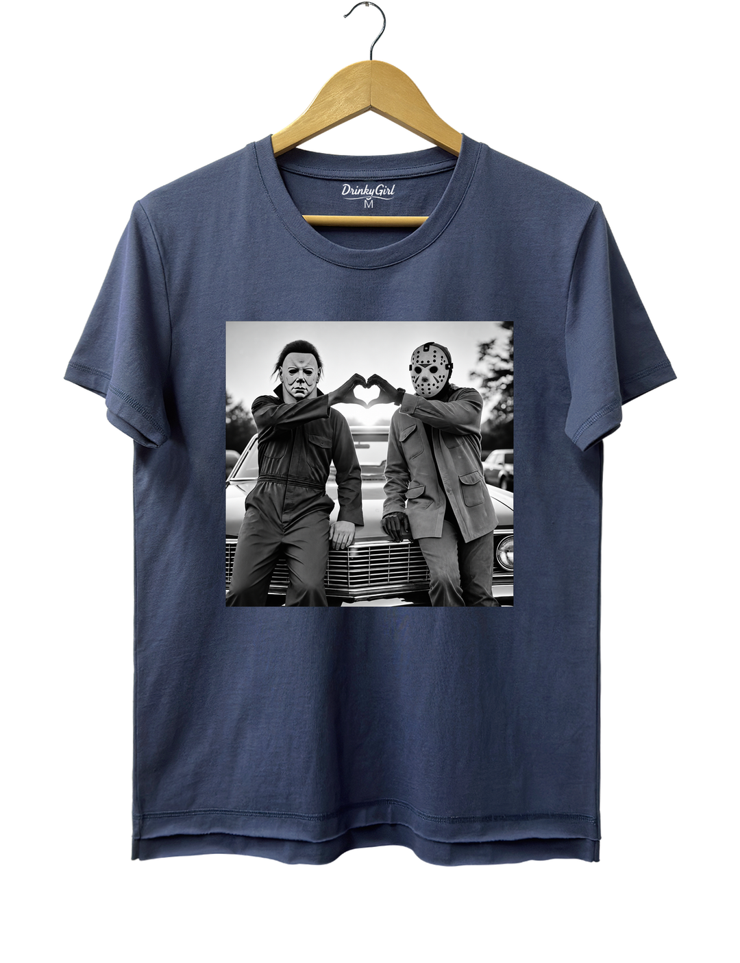Michael and Jason Heart Hands Halloween Tee - Navy Blue