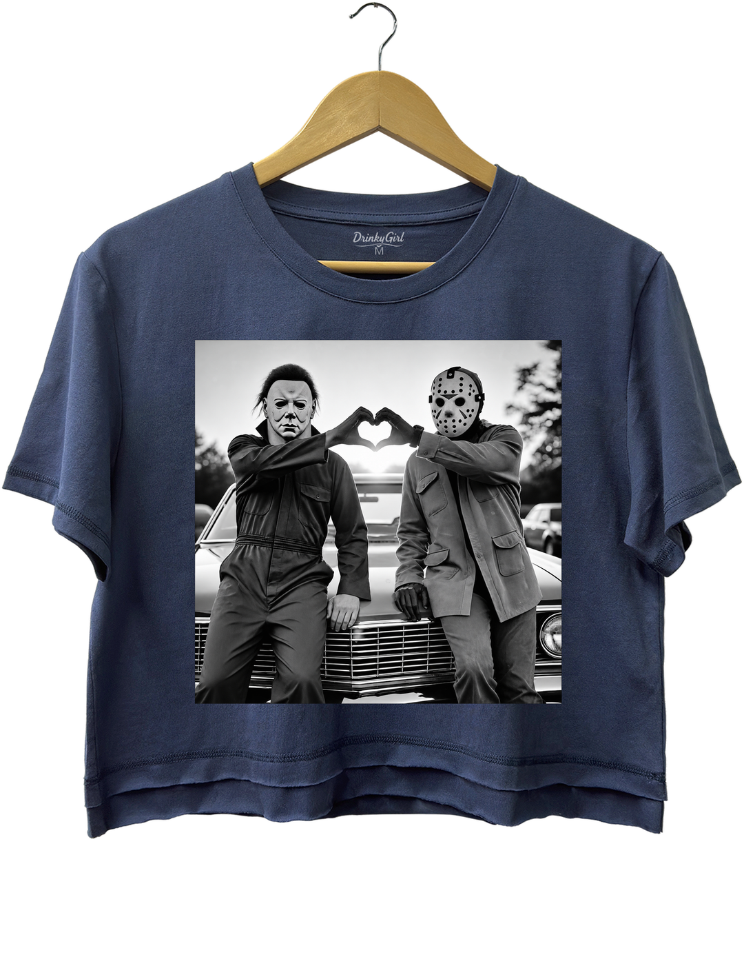 Michael and Jason Heart Hands Halloween Crop Top - Navy Blue