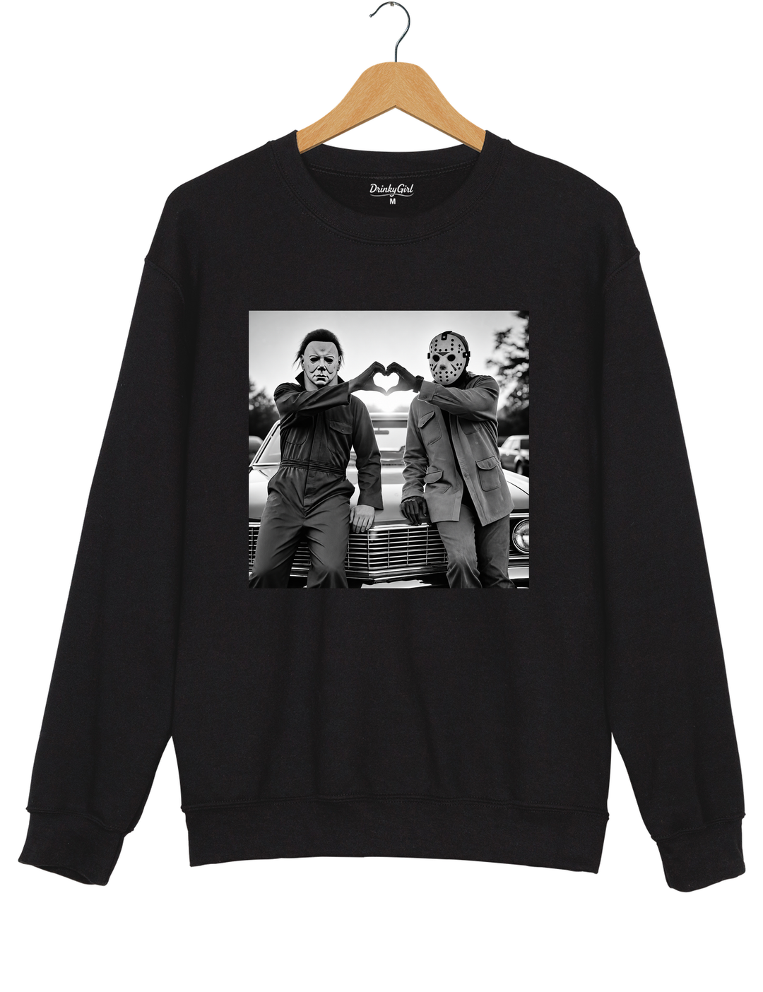 Michael and Jason Heart Hands Halloween Sweatshirt - Black