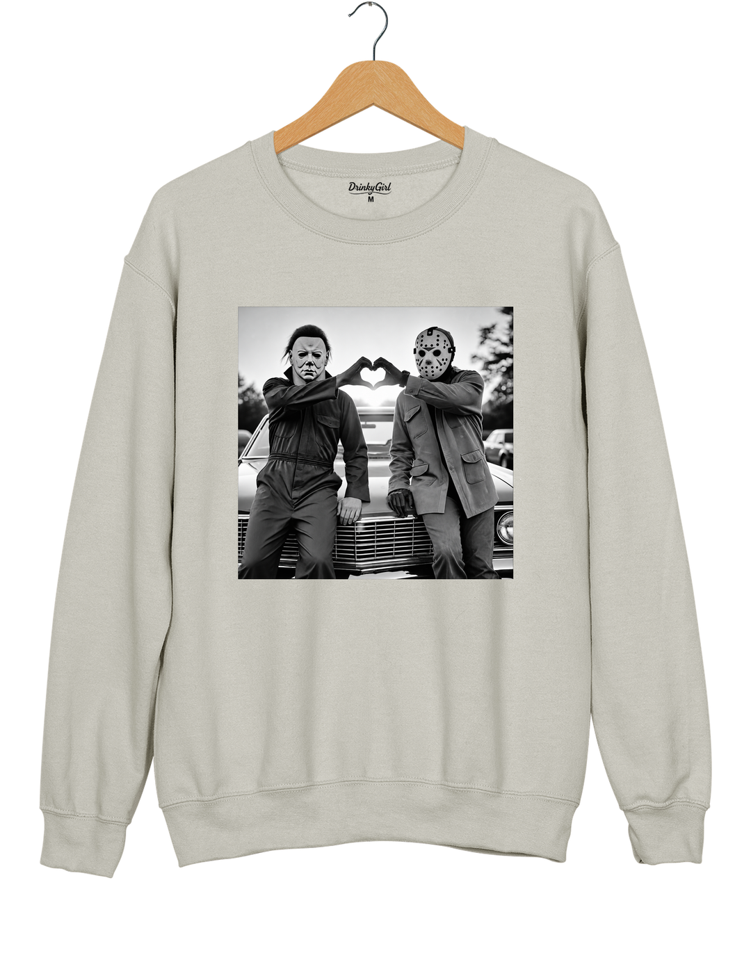 Michael and Jason Heart Hands Halloween Sweatshirt - Gray