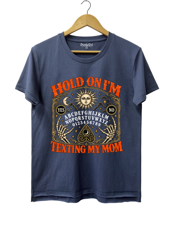 Hold On I’m Texting My Mom Funny Halloween Tee - Navy Blue