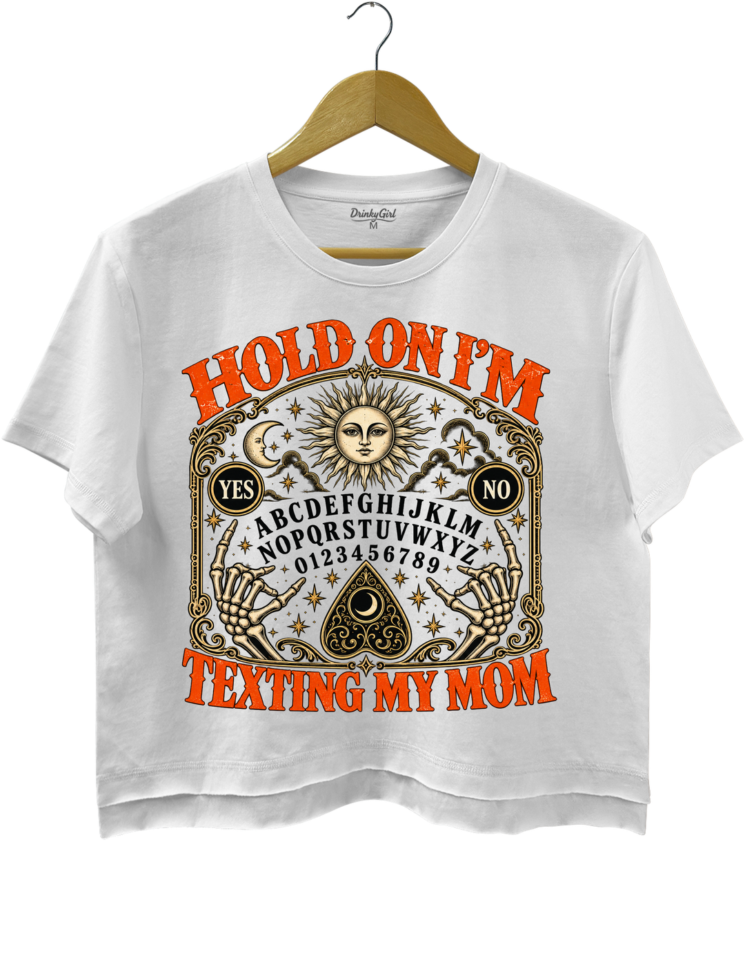 Hold On I’m Texting My Mom Funny Halloween Crop Top - White