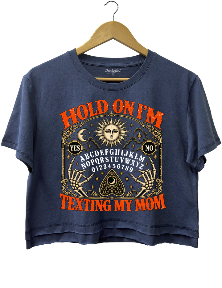 Hold On I’m Texting My Mom Funny Halloween Crop Top - Navy Blue