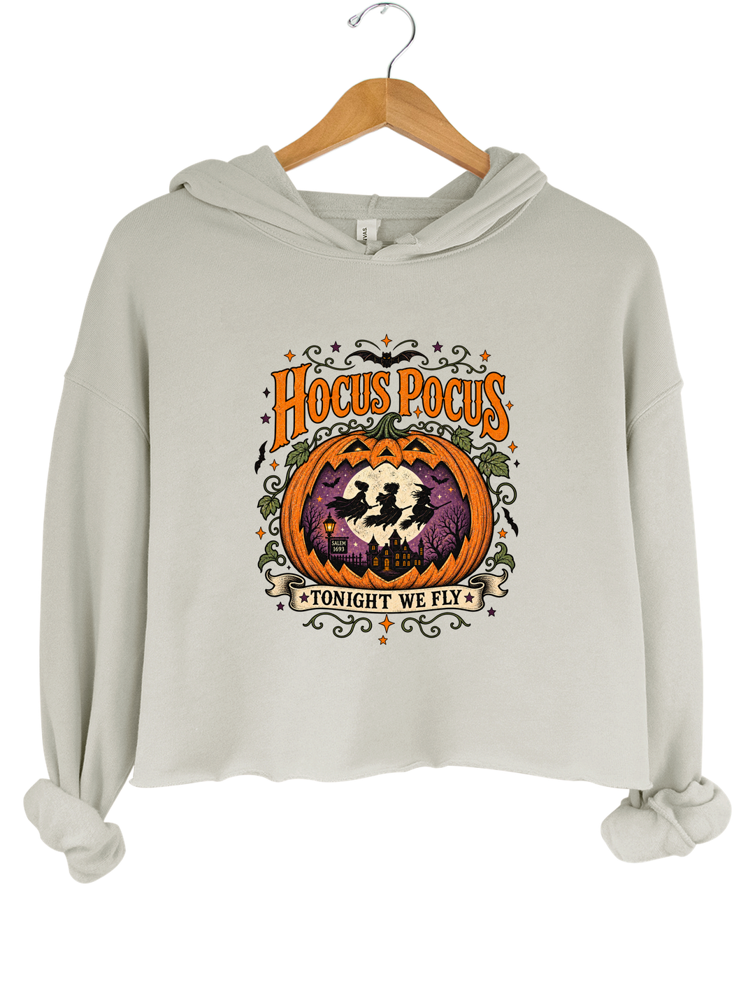 Pumpkin Hocus Pocus Crop Hoodie - Gray