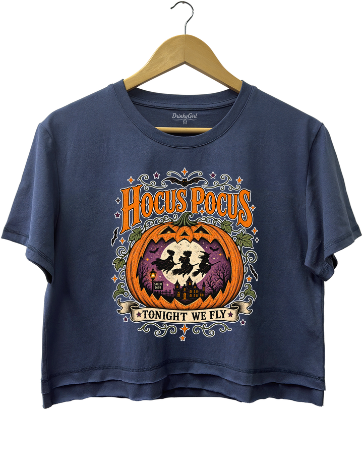Pumpkin Hocus Pocus Crop Top - Navy Blue