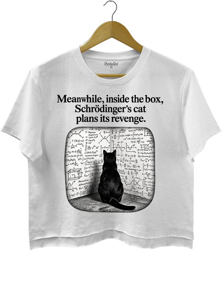 Schrödinger Cat Crop Top - White