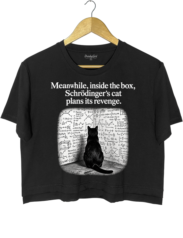 Schrödinger Cat Crop Top - Black