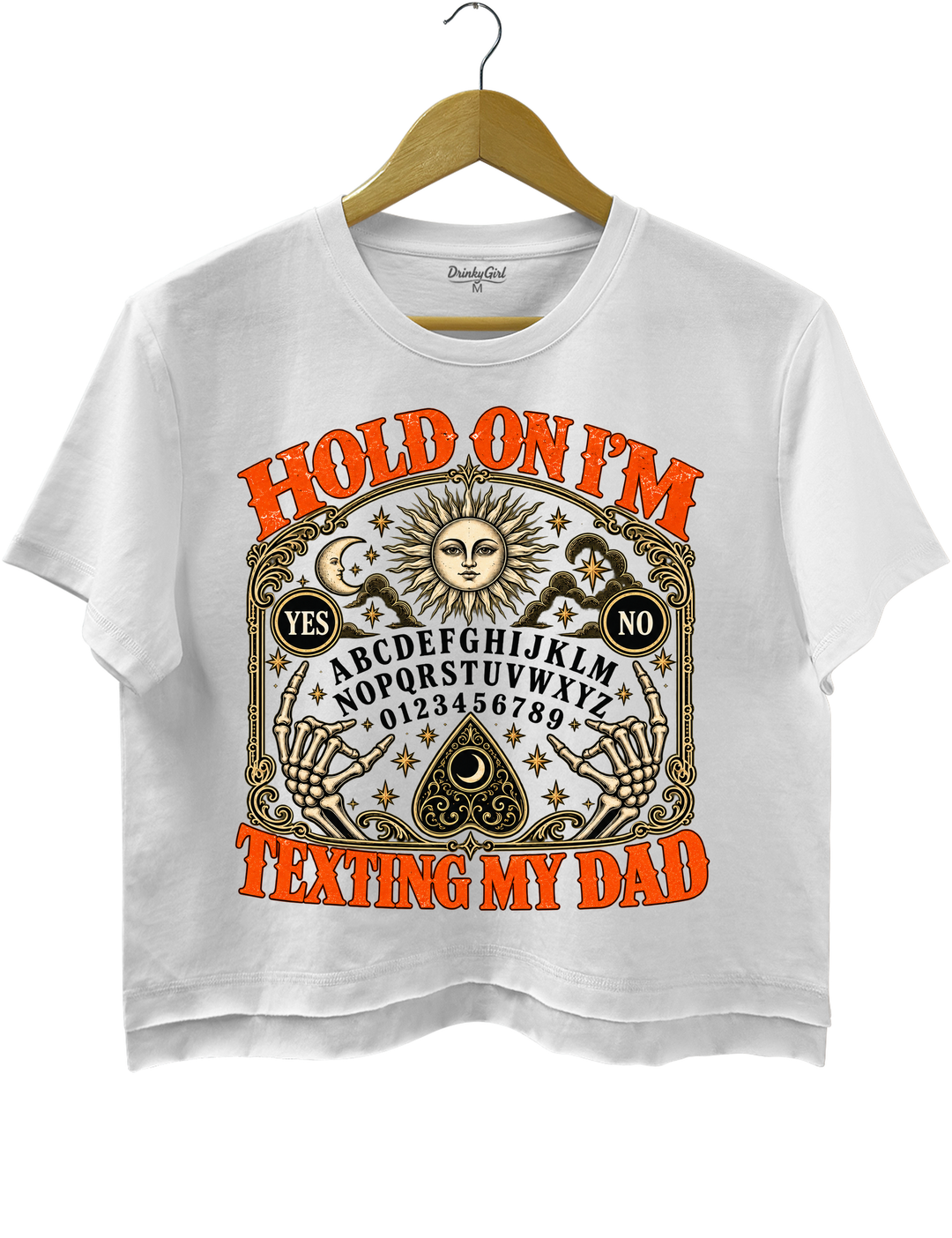 Hold On I'm Texting My Dad Funny Halloween Crop Top - White