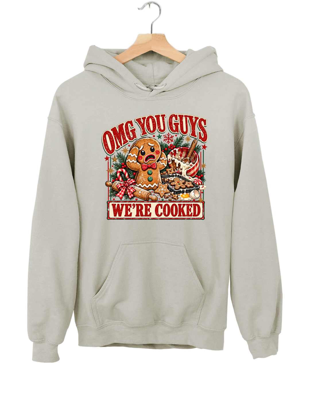 OMG You Guys We're Cooked Gingerbread Christmas Hoodie - Gray