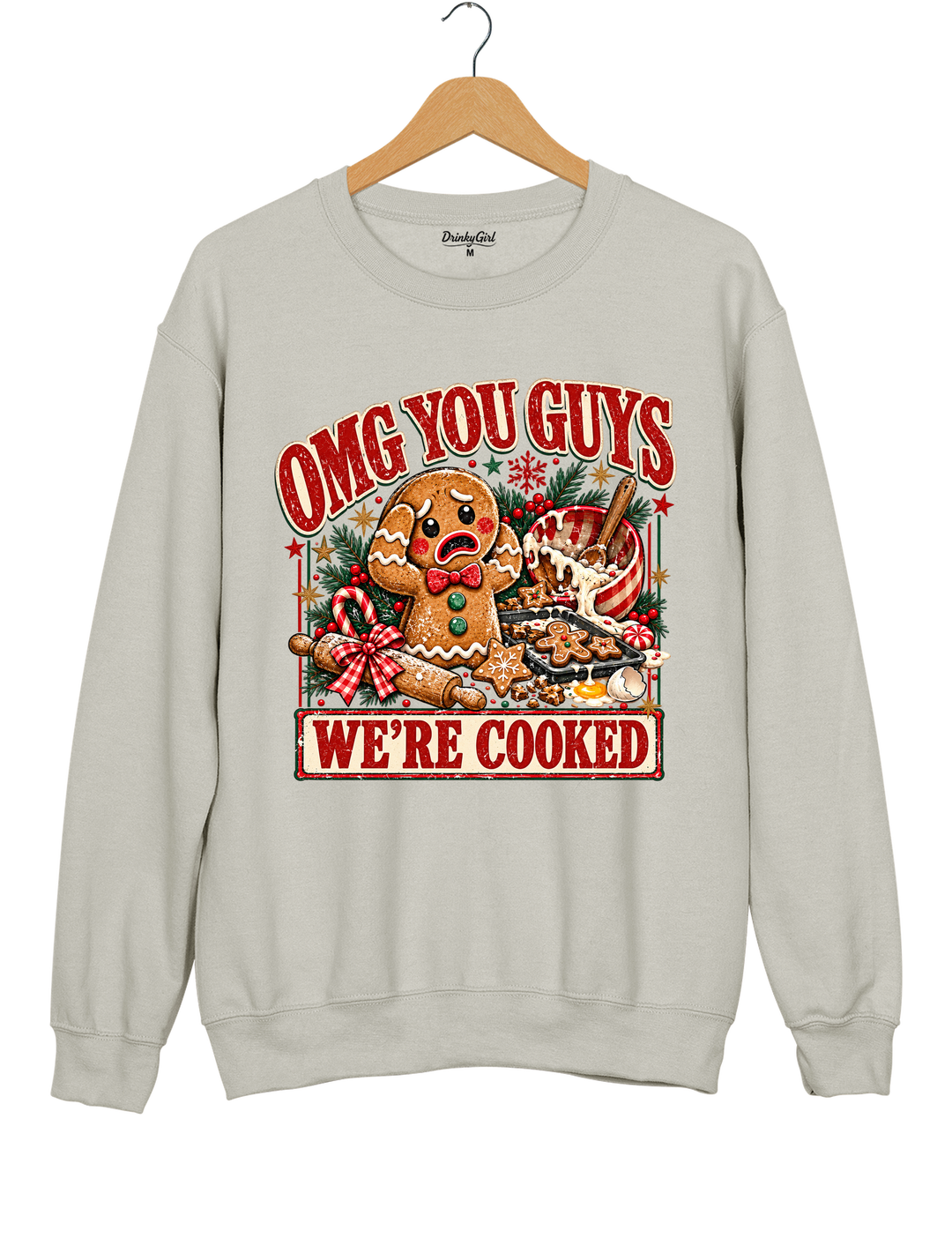 OMG You Guys We're Cooked Gingerbread Christmas Sweatshirt - Gray