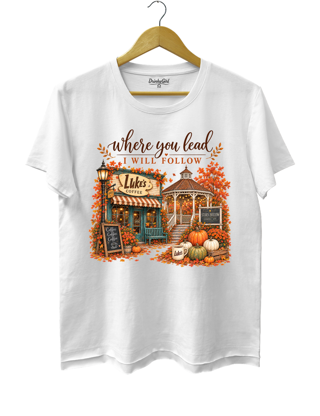 Where You Lead I Will Follow Stars Hollow Autumn Tee - White
