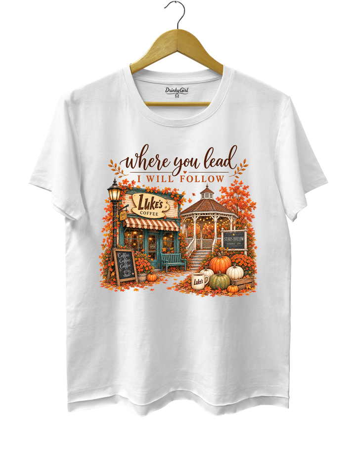 Where You Lead I Will Follow Stars Hollow Autumn Tee - White