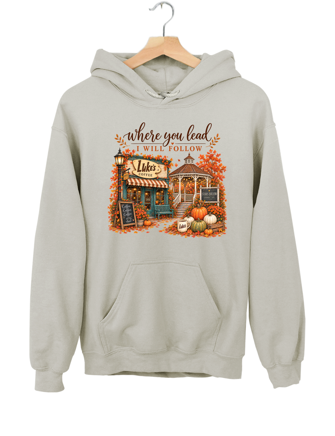 Where You Lead I Will Follow Stars Hollow Autumn Hoodie - Gray