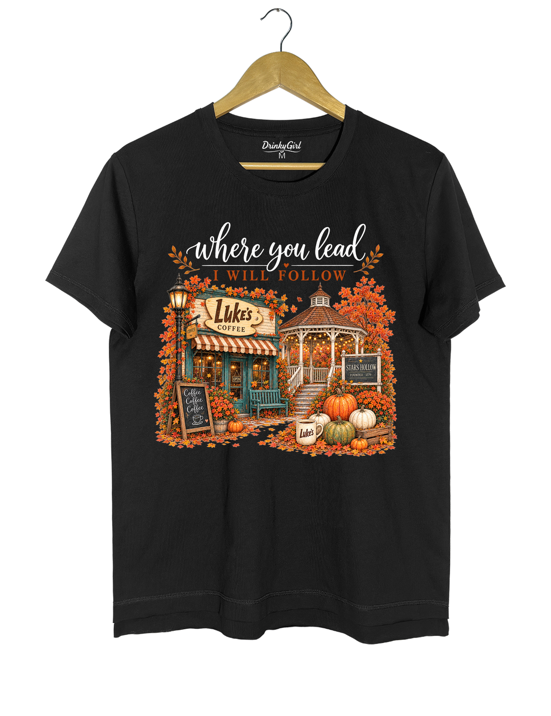Where You Lead I Will Follow Stars Hollow Autumn Tee - Black