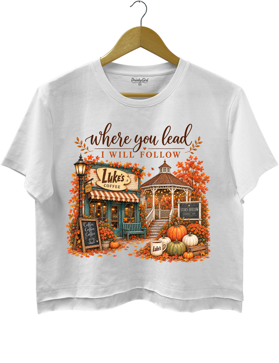 Where You Lead I Will Follow Stars Hollow Autumn Crop Top - White