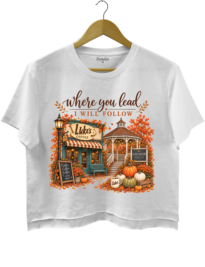 Where You Lead I Will Follow Stars Hollow Autumn Crop Top - White