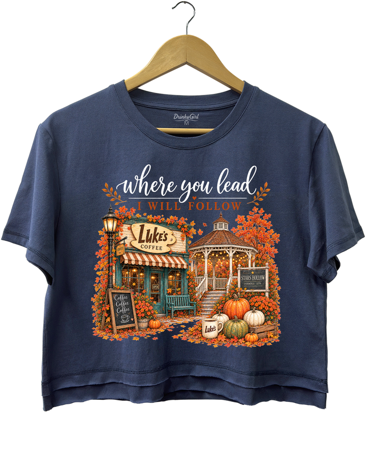 Where You Lead I Will Follow Stars Hollow Autumn Crop Top - Navy Blue