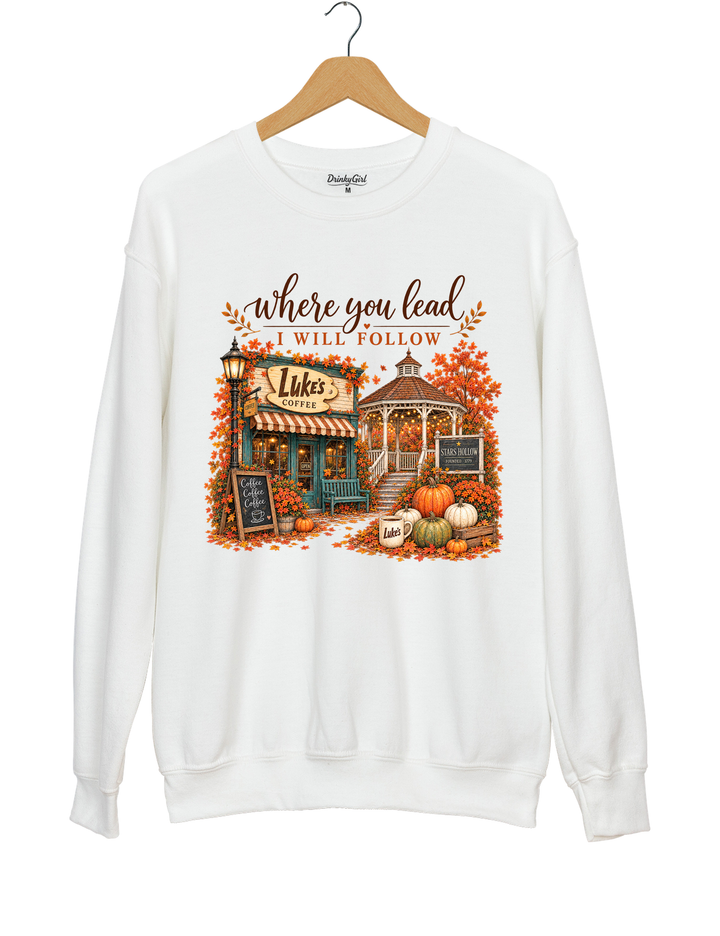Where You Lead I Will Follow Stars Hollow Autumn Sweatshirt - White