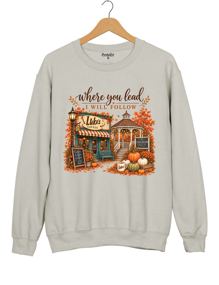 Where You Lead I Will Follow Stars Hollow Autumn Sweatshirt - Gray