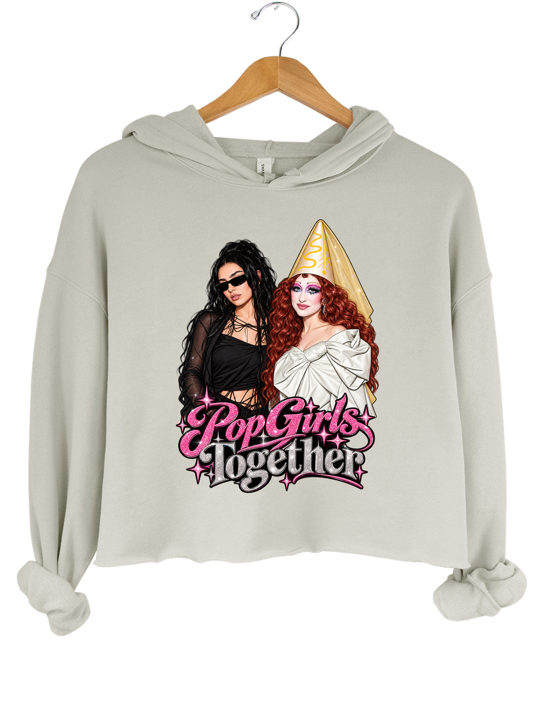 Pop Girls Together Crop Hoodie - Gray