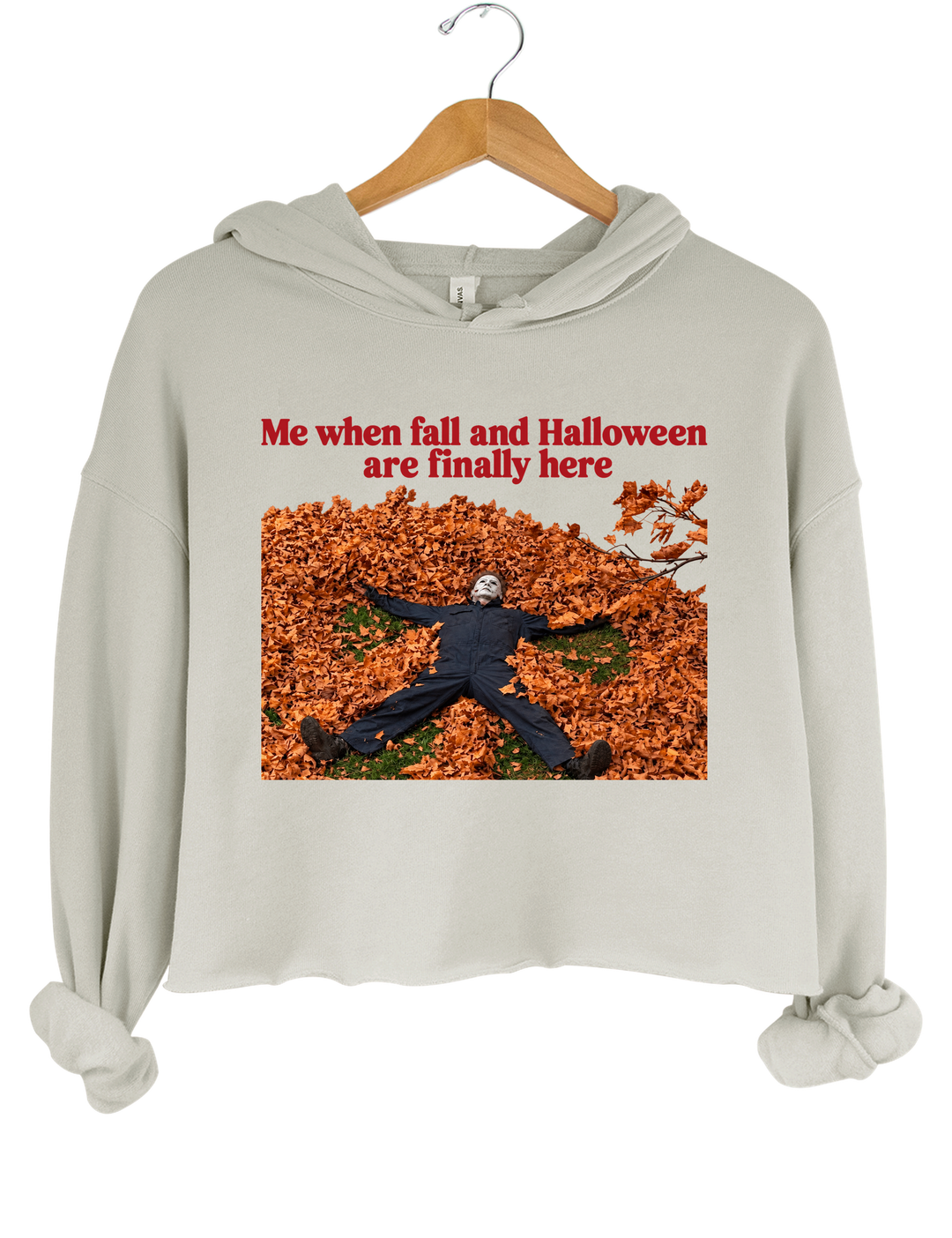 Me When Fall and Halloween Are Finally Here Crop Hoodie - Gray
