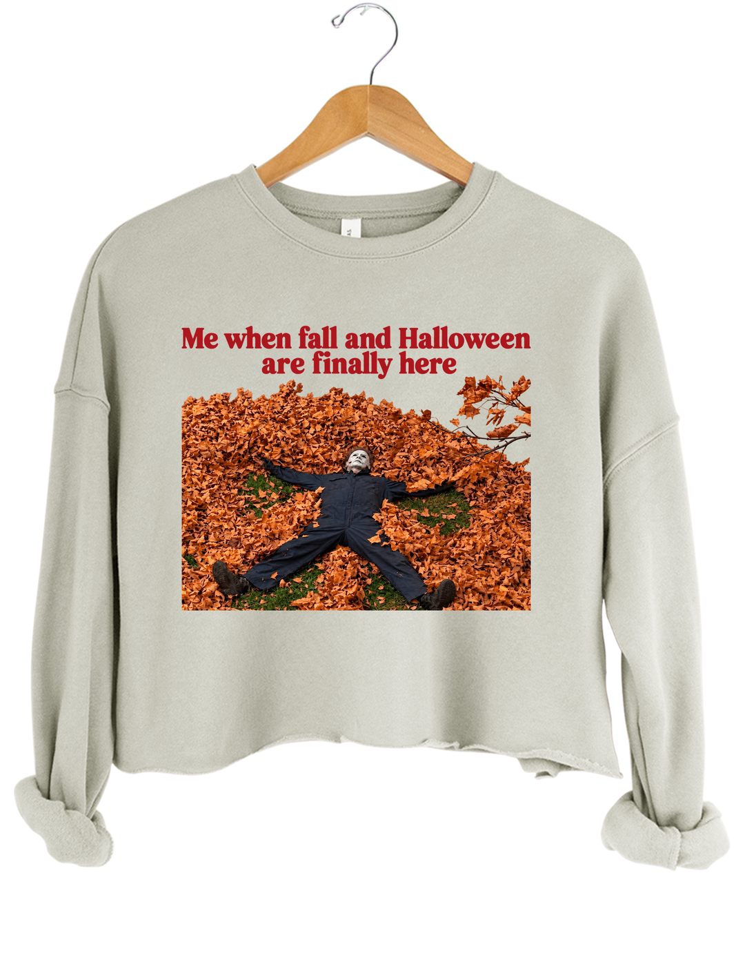 Me When Fall and Halloween Are Finally Here Crop Sweatshirt - Gray