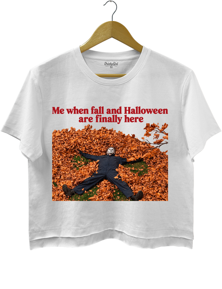 Me When Fall and Halloween Are Finally Here Crop Top - White