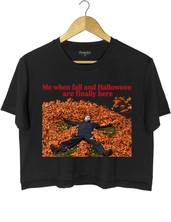 Me When Fall and Halloween Are Finally Here Crop Top - Black
