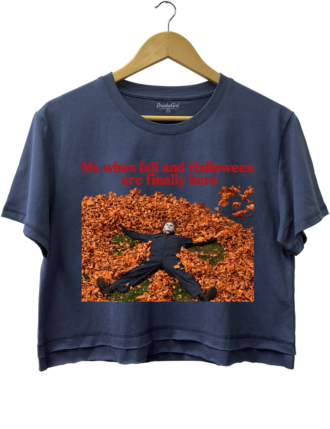 Me When Fall and Halloween Are Finally Here Crop Top - Navy Blue