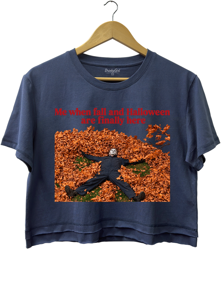 Me When Fall and Halloween Are Finally Here Crop Top - Navy Blue