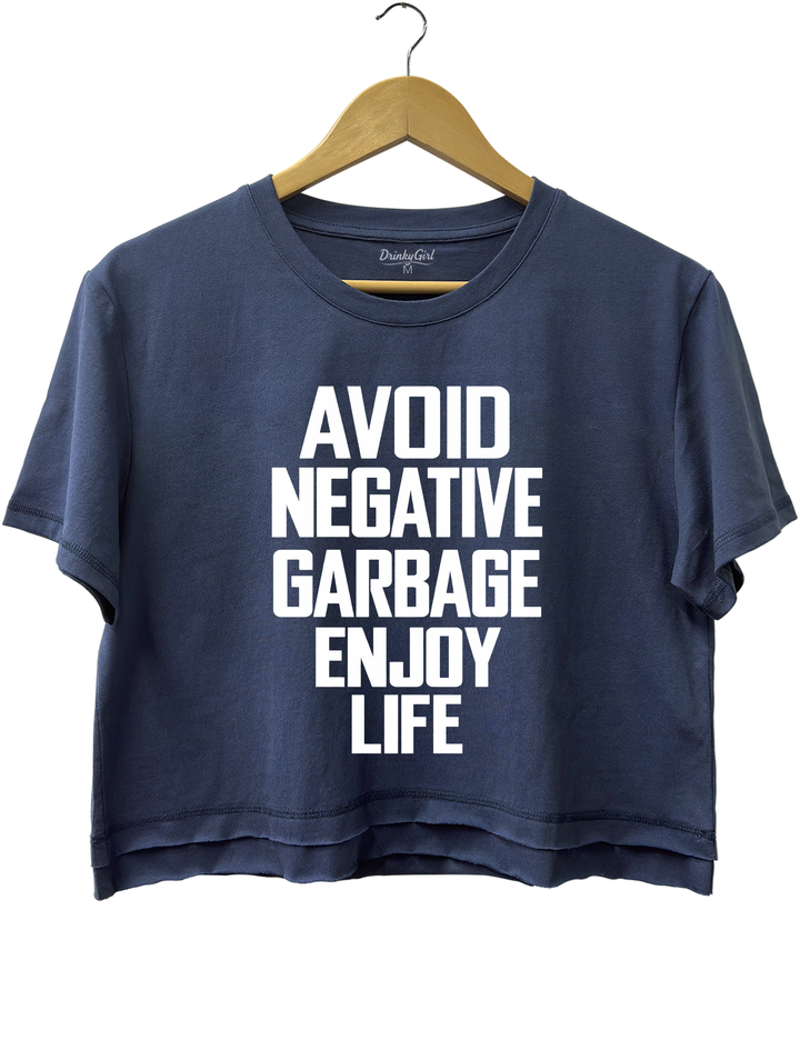 Avoid Negative Garbage Enjoy Life Crop Top - Navy Blue