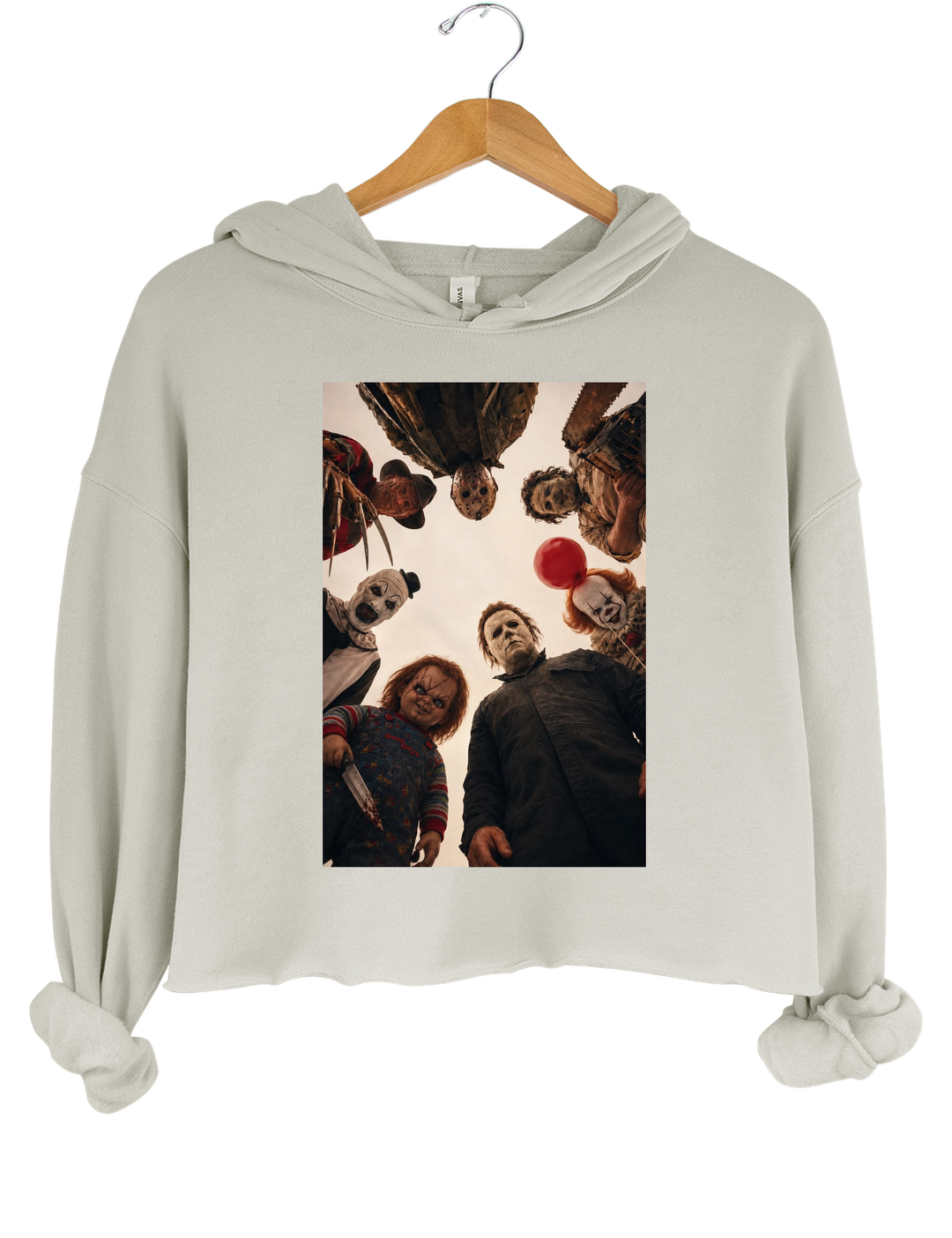 Horror Movie Icons Circle Group Portrait Crop Hoodie - Gray