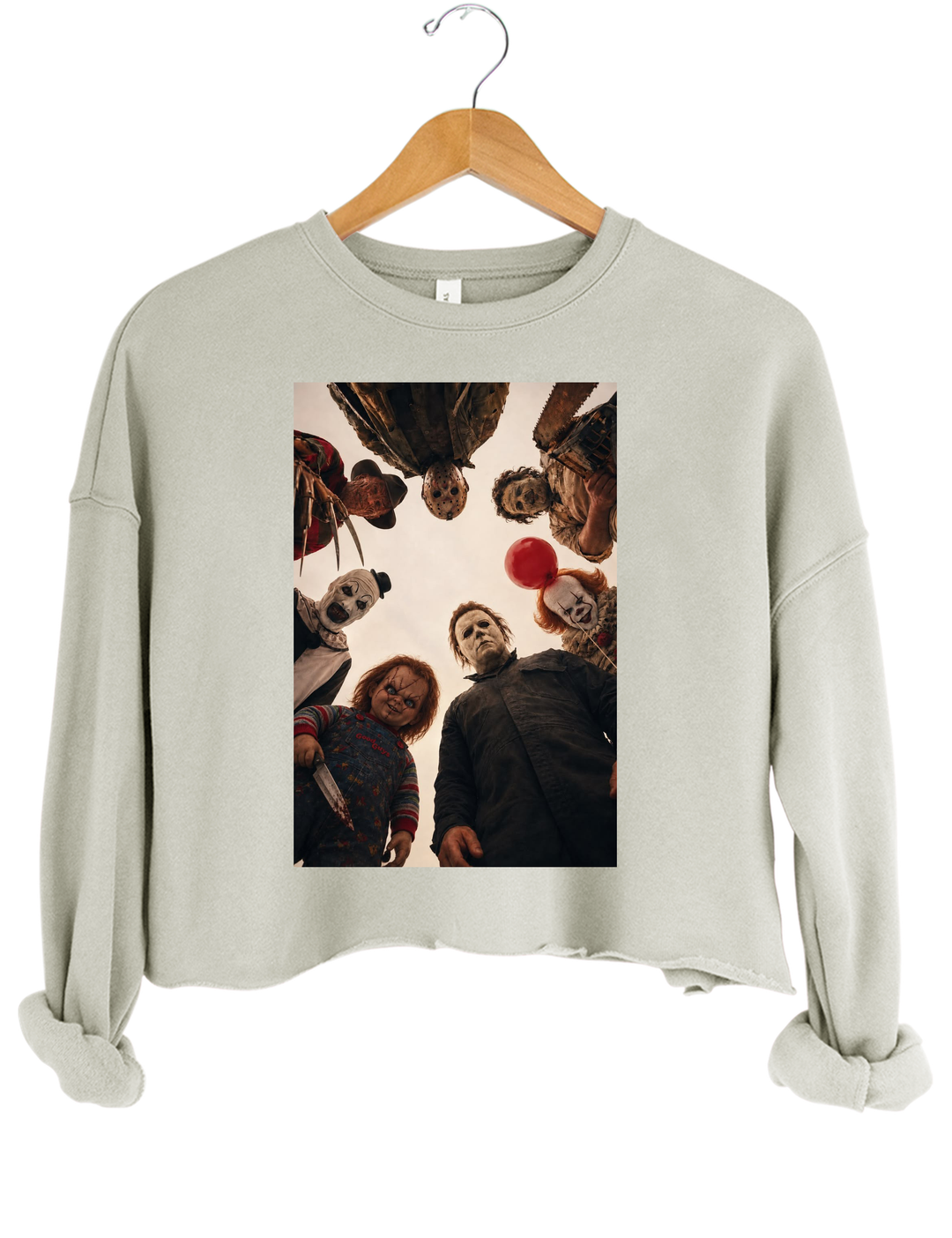 Horror Movie Icons Circle Group Portrait Crop Sweatshirt - Gray