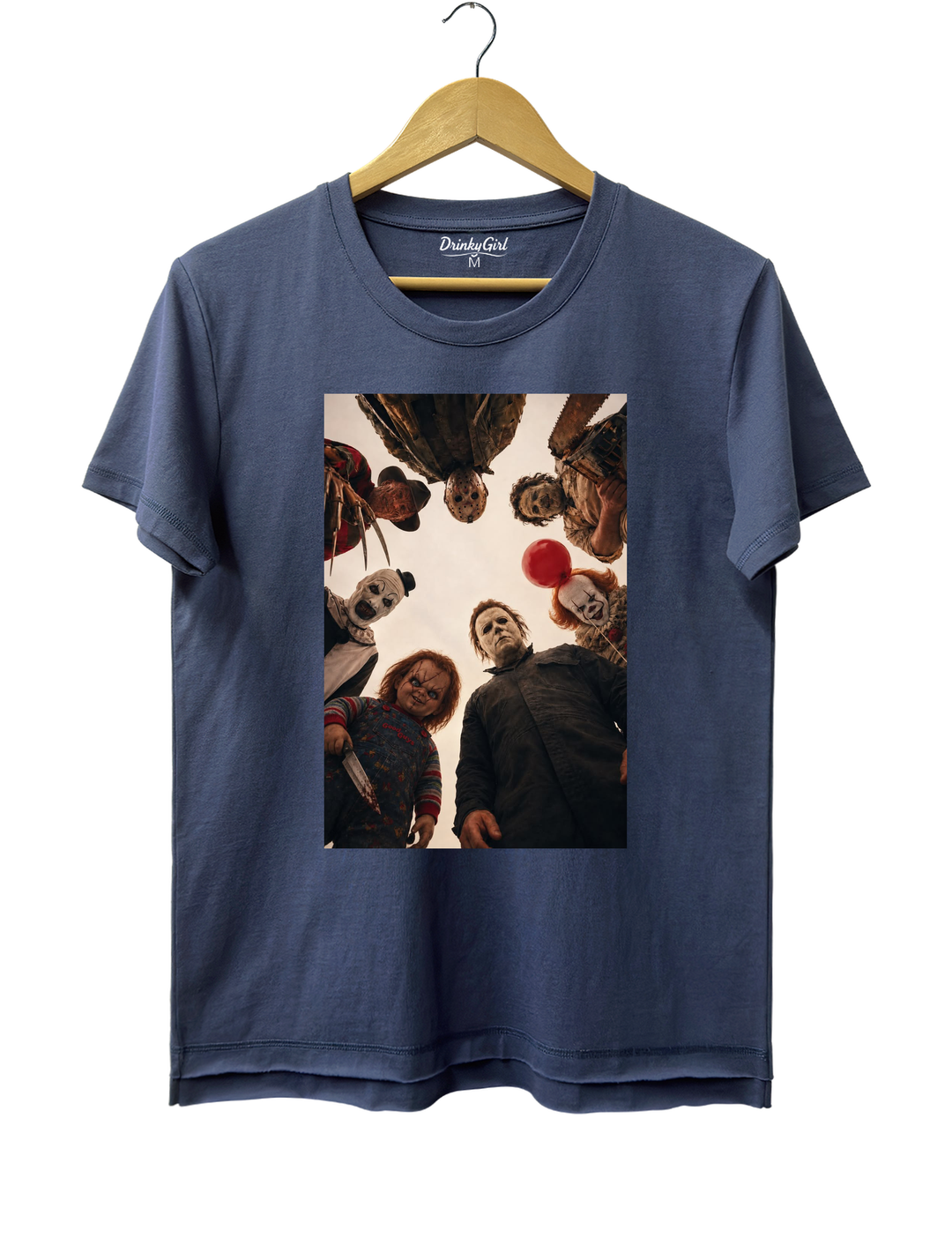 Horror Movie Icons Circle Group Portrait Tee - Navy Blue