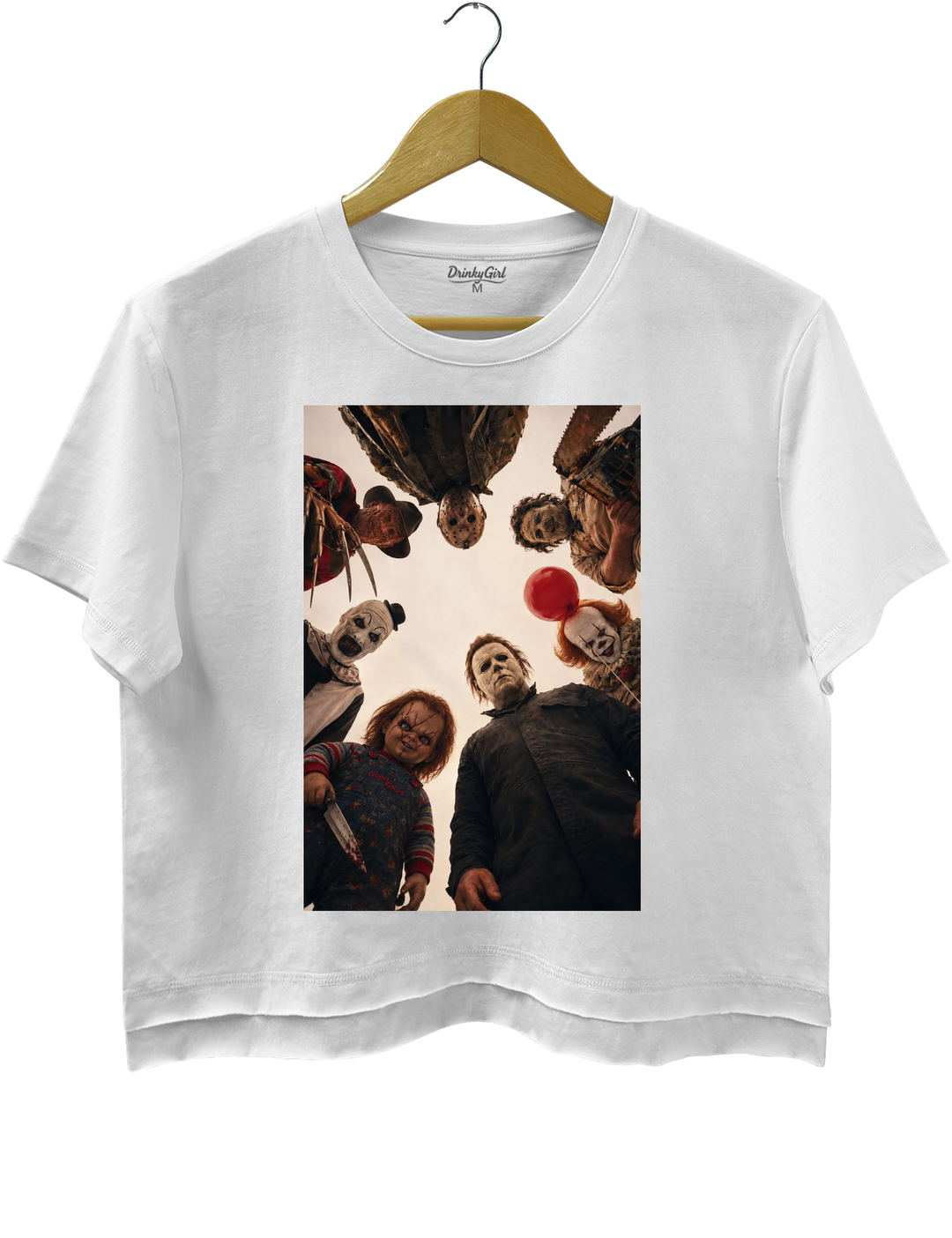 Horror Movie Icons Circle Group Portrait Crop Top - White