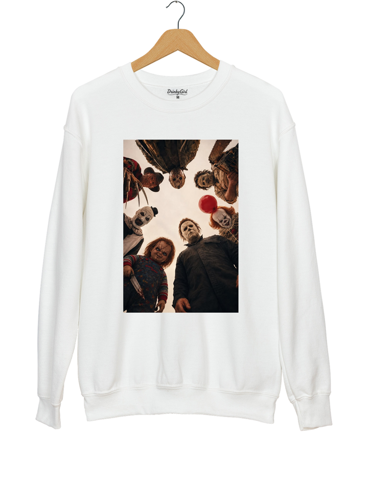 Horror Movie Icons Circle Group Portrait Sweatshirt - White