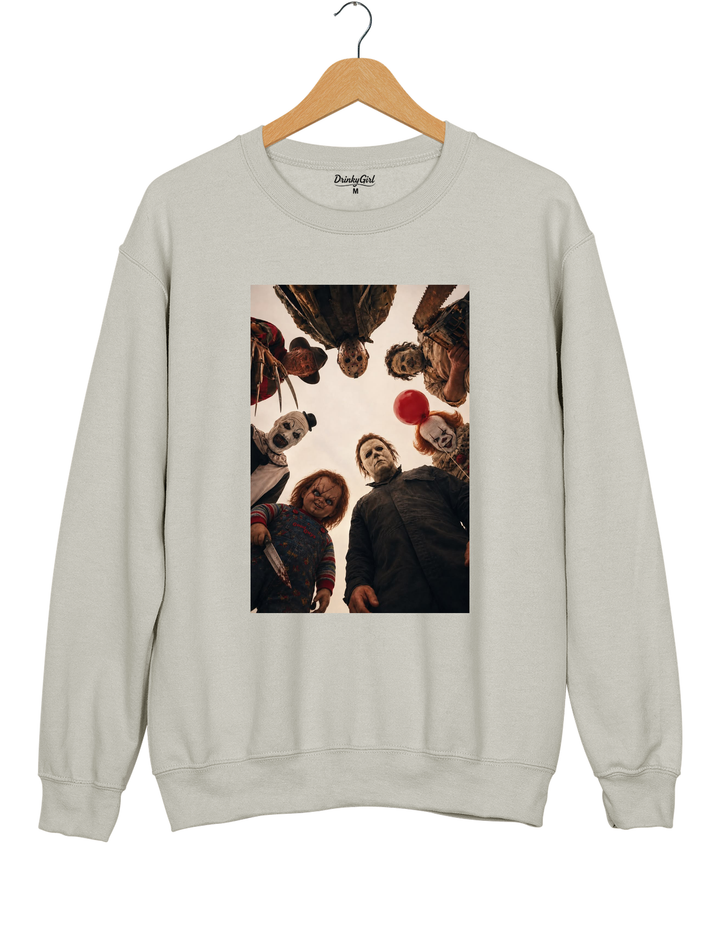 Horror Movie Icons Circle Group Portrait Sweatshirt - Gray