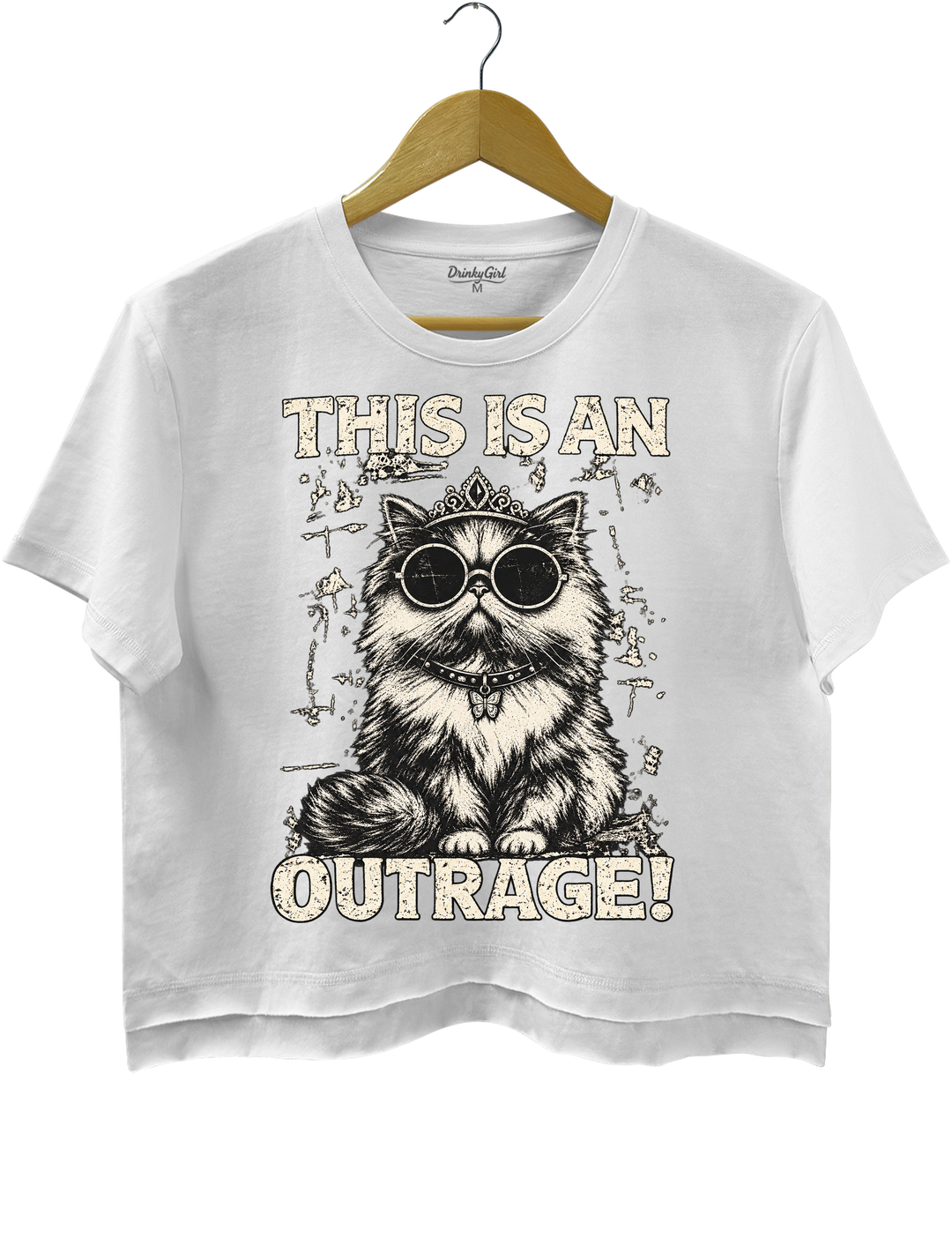 This Is an Outrage Princess Donut Vintage Cat Crop Top - White