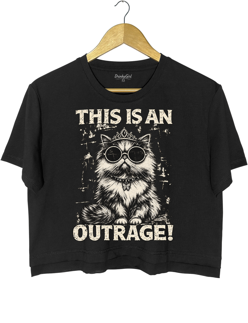This Is an Outrage Princess Donut Vintage Cat Crop Top - Black