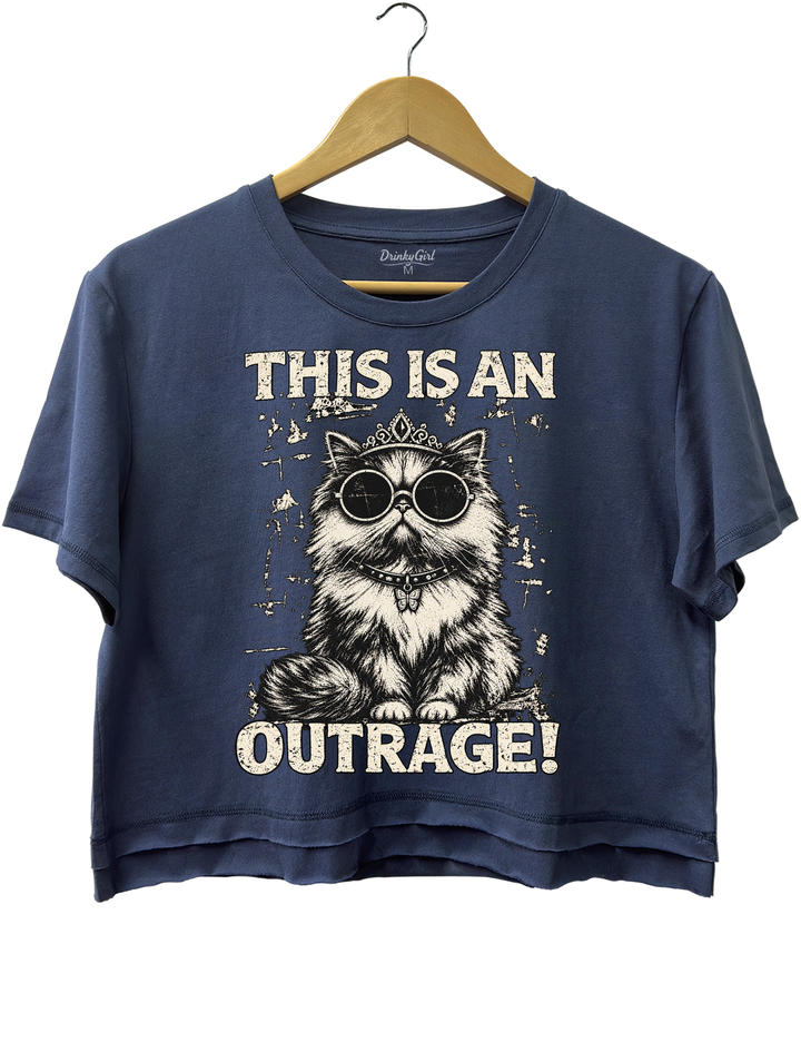 This Is an Outrage Princess Donut Vintage Cat Crop Top - Navy Blue
