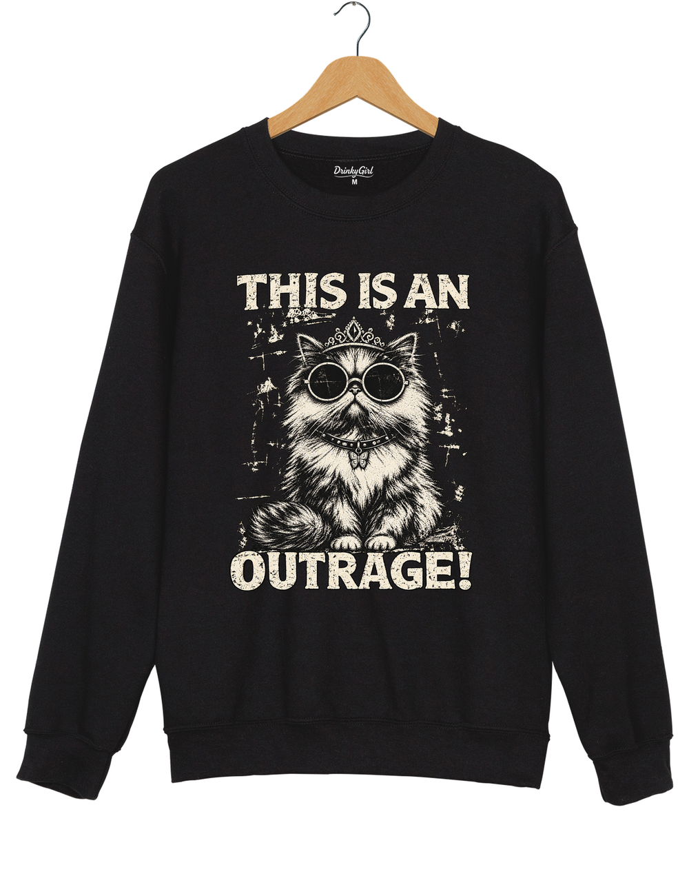 This Is an Outrage Princess Donut Vintage Cat Sweatshirt - Black
