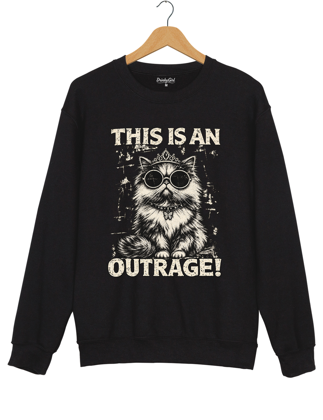 This Is an Outrage Princess Donut Vintage Cat Sweatshirt - Black